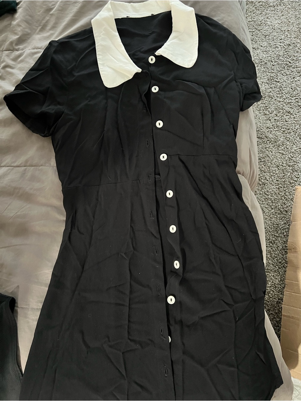 Black Dress with White Collar - Classic Button-Front Women's Dress